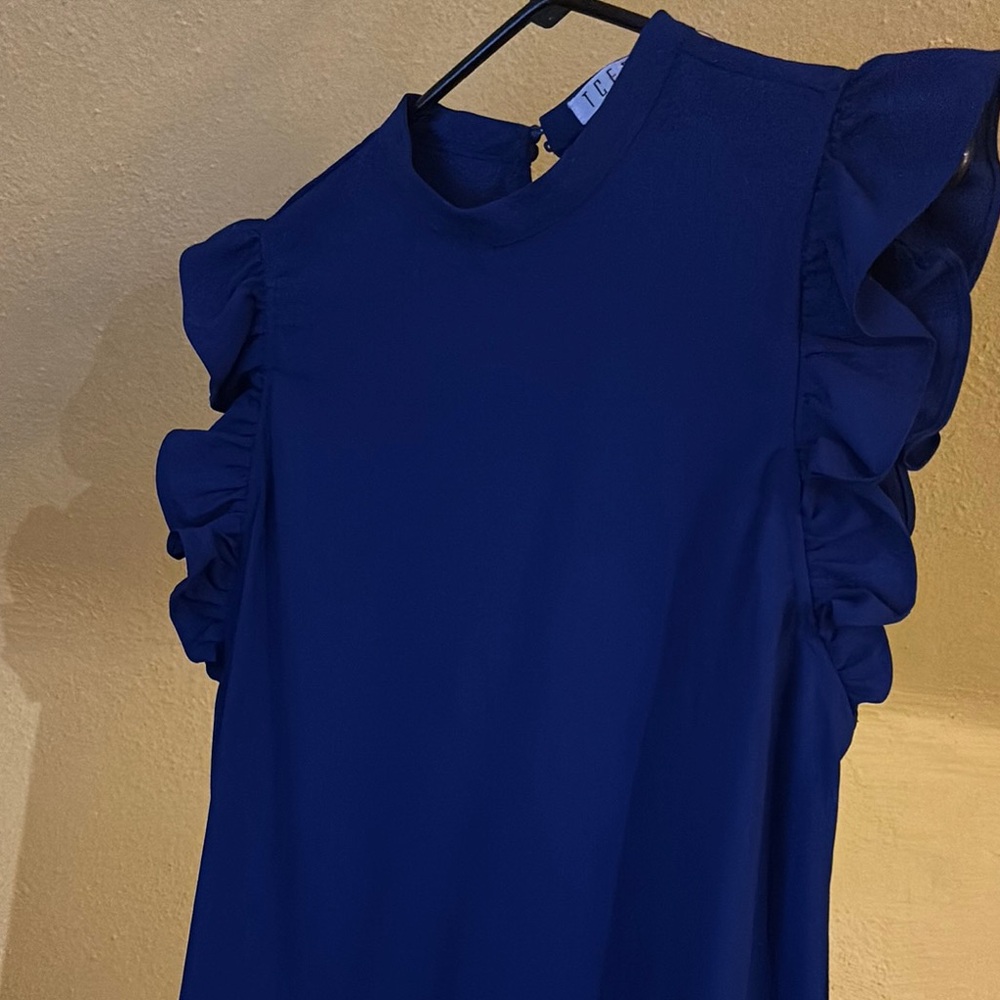 Navy Ruffle Sleeve Dress